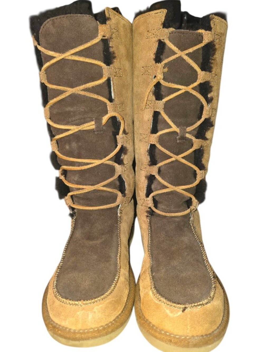UGG Whitely Brown Suede Tall Lace Up Sheepskin Boots Chestnut Brown Size 7